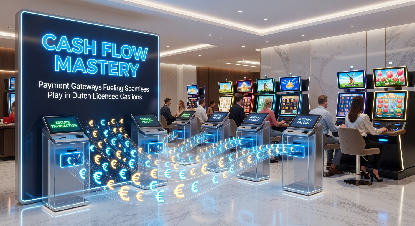 Grafiek met stromende euro's door betaalpoorten in een digitaal casino, symboliserend snelle transacties in Nederlandse licentiehouders