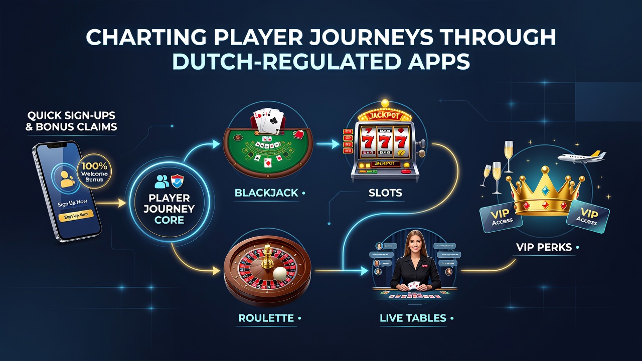 Illustratie van een speler die zich aanmeldt via een Nederlandse casino-app met snelle verificatie en bonusclaims
