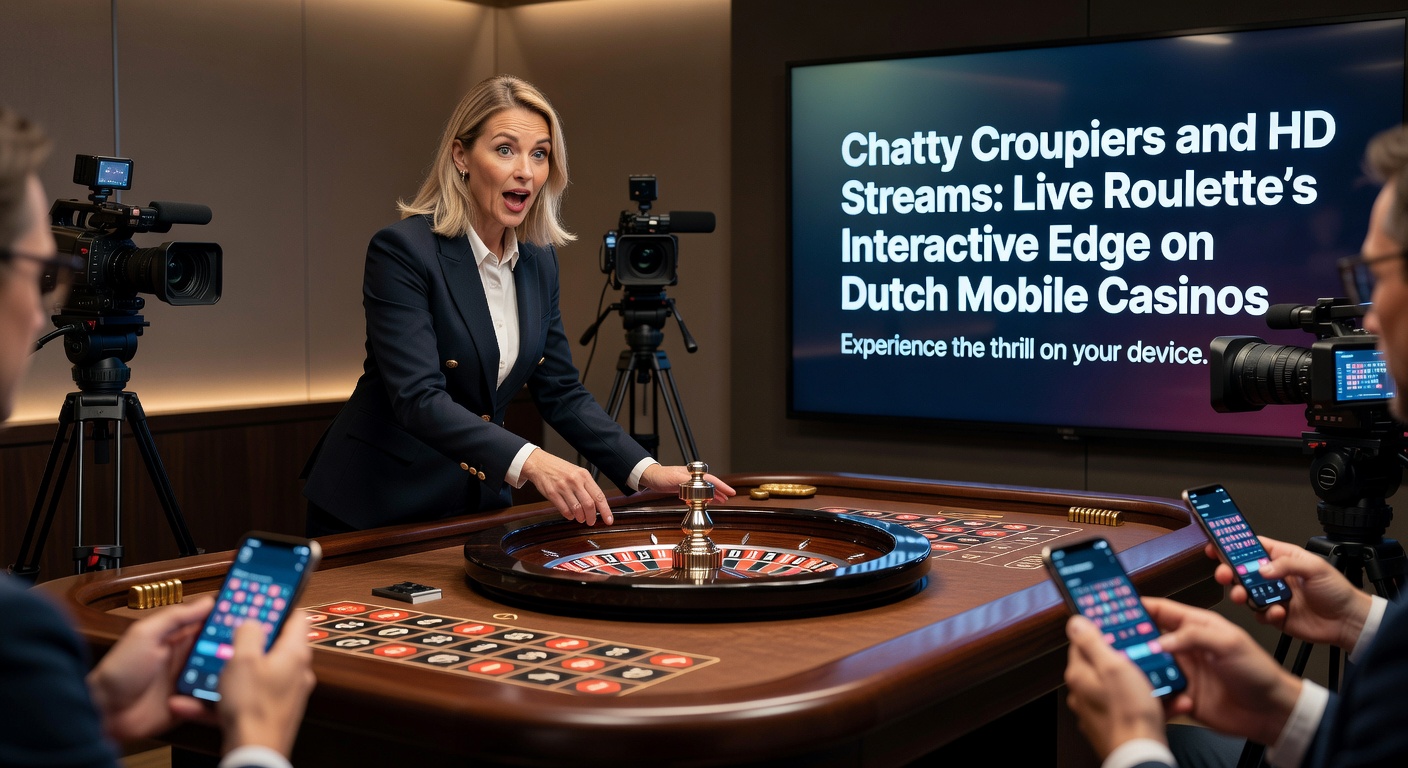 Live roulette croupier die interacteert met spelers via HD stream op mobiel scherm in een Nederlands casino