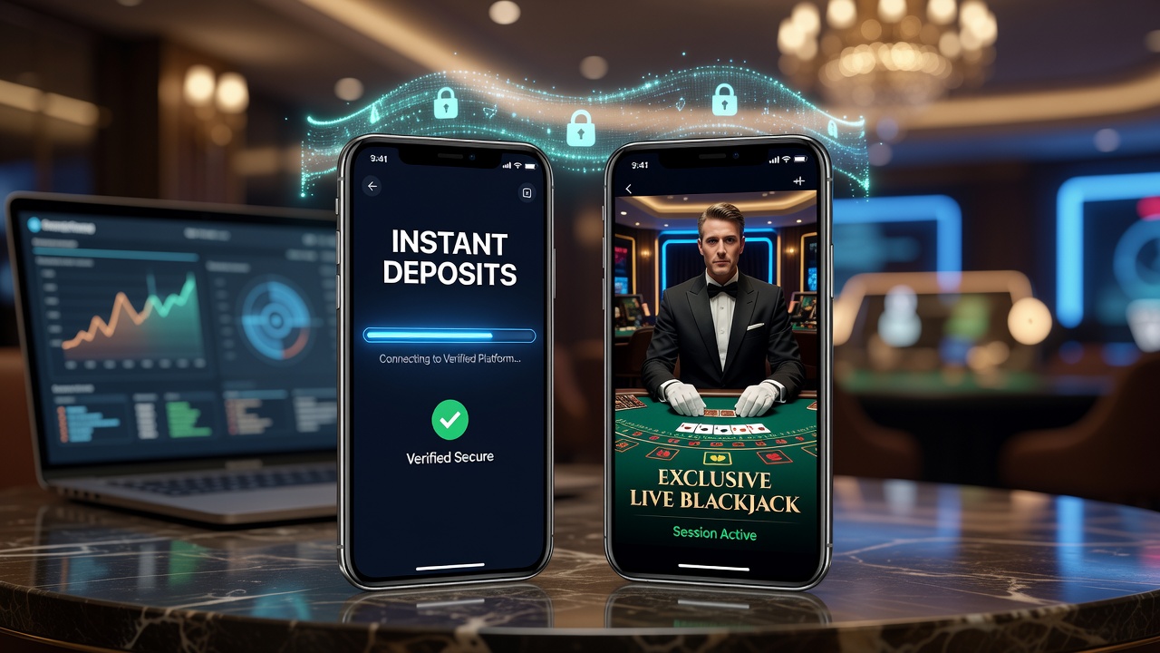 Live blackjack sessie op mobiel apparaat met verificatie en directe storting indicatoren