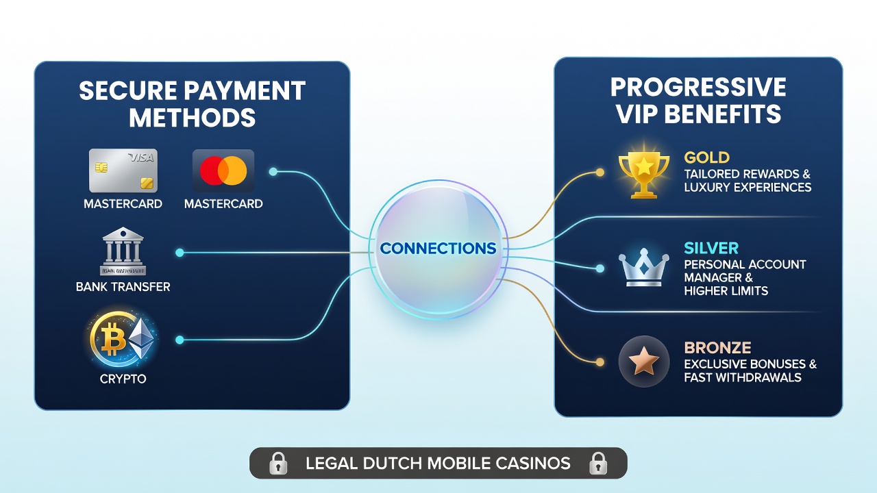 Illustratie van beveiligde betalingsstromen die leiden tot VIP-voordelen in mobiele casino apps