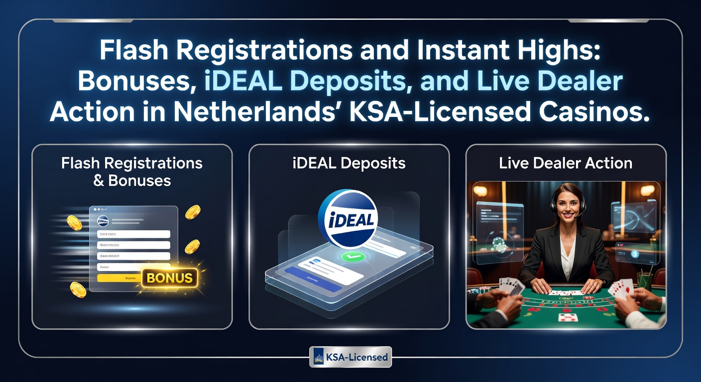 Speler registreert zich razendsnel op een mobiel apparaat bij een KSA-casino, met iDEAL-logo en live dealer op de achtergrond