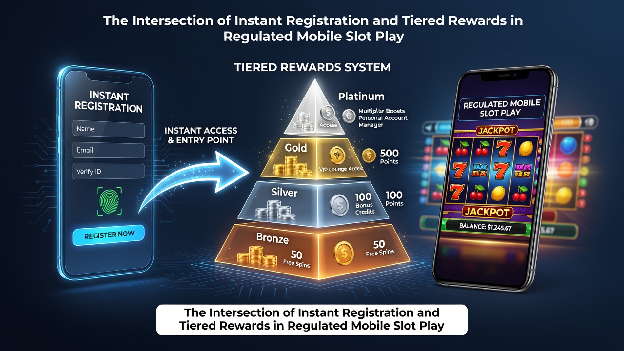 Illustratie van mobiele slotinterface met snelle registratie en VIP-niveaus in een Nederlandse casino-app