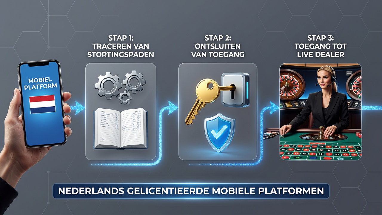 Diagram van betaalroutes en verificatie stappen in Nederlandse mobiele casino platforms